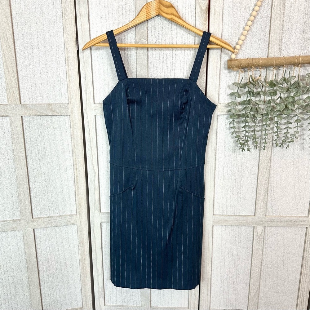 Y2K RAMPAGE Jumper Jr Size 11 Dress 90s Navy Pinstripe Vintage Menswear USA